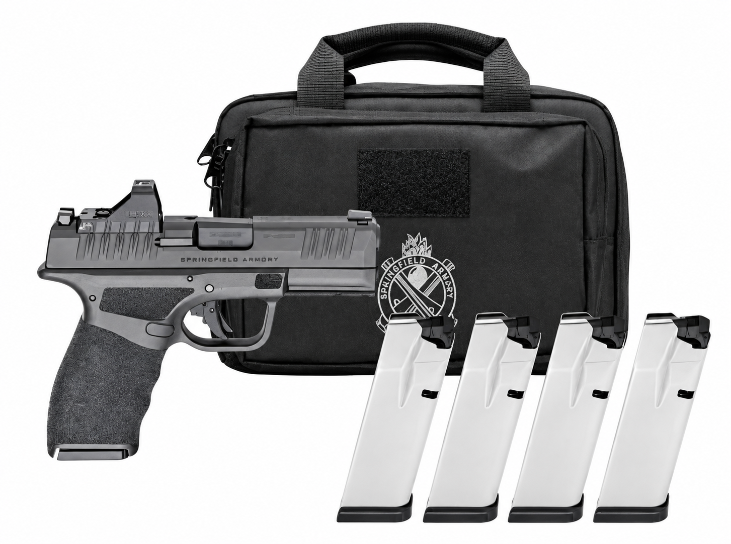 Complete Springfield Hellcat Pro OSP 9mm Gear Pack photo selected for the pump drawing, including pistol, case and magazines